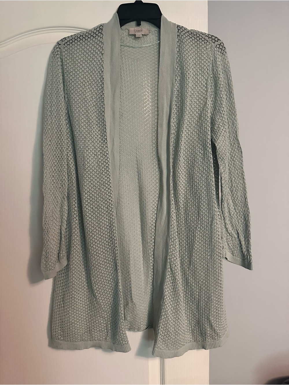 LOFT Light Sage Open-Front Knit Cardigan